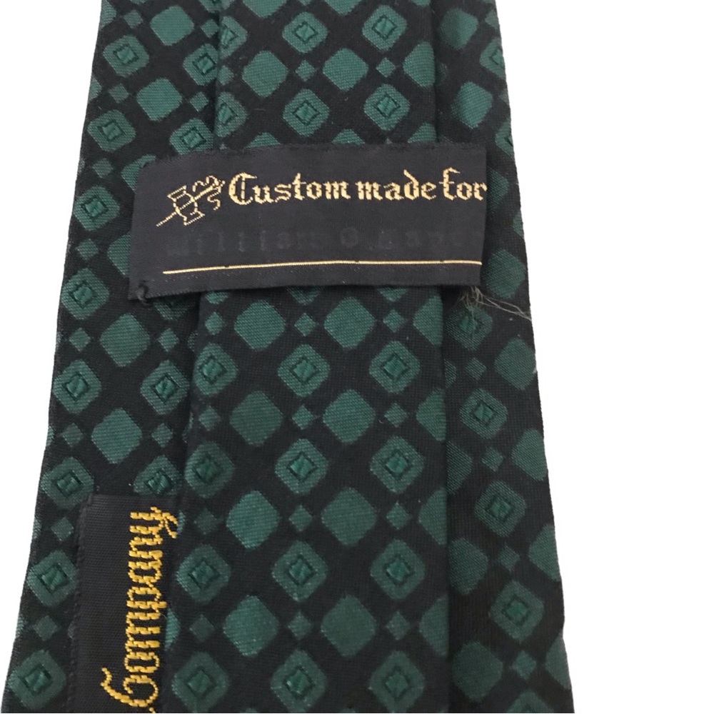 Tie Rich Forest Green Diamonds on Black Background Narrow Vintage Frazin Custom
